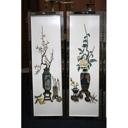 393 - Four Oriental lacquered screens, H94cm.