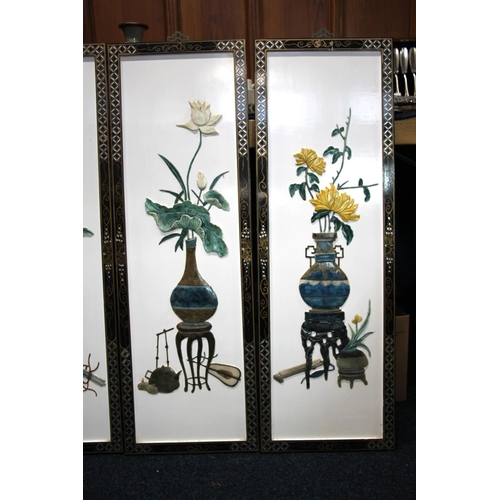 393 - Four Oriental lacquered screens, H94cm.