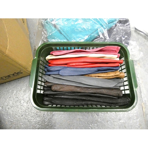 114 - Box of vintage textiles to include gloves, scarfs, bags etc.