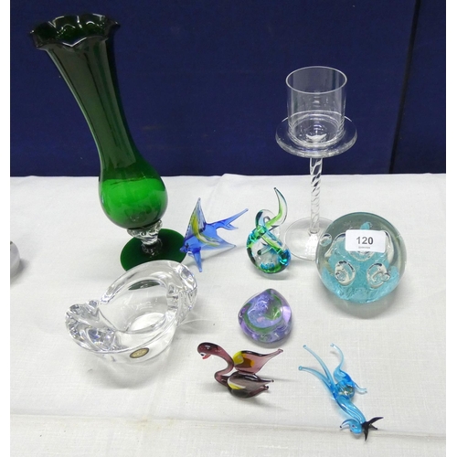 120 - Various art glass to include Murano figures, Caithness paperweight, Italian glass bowl.