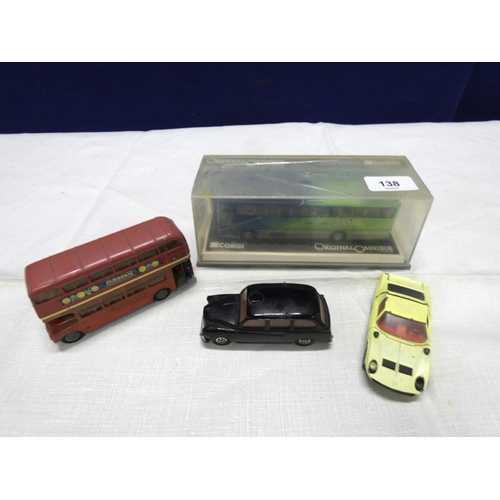 138 - Various die cast to include Corgi coach, Routemaster, Black cab.