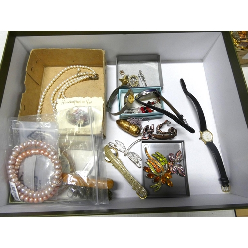 148 - Large box of costume jewellery and watches.