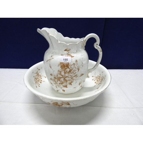 155 - Victorian floral wash bowl and jug set.