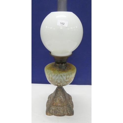 162 - Antique oil lamp with vaseline glass reservoir.