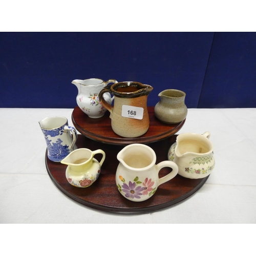 168 - Various antique cream jugs to include Burleigh ware (stand not included).