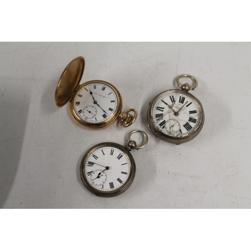 532 - Two silver pocket watches together with a gold plated Dennison pocket watch (3)