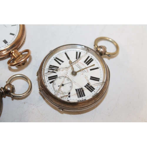 532 - Two silver pocket watches together with a gold plated Dennison pocket watch (3)