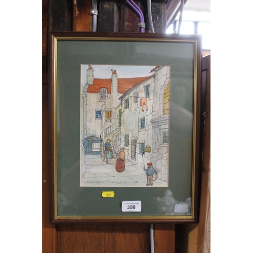 398 - MARGARET SHAW of Edinburgh, Ballantynes Close, watercolour, label verso, 23cm x 16cm.