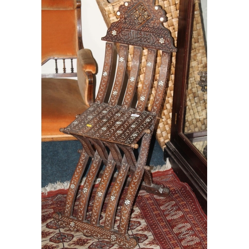 637 - Late 19thC Syrian/Moroccan folding chair with mother of pearl inlay