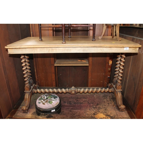 656 - Victorian side table with barley twist supports and stretcher.