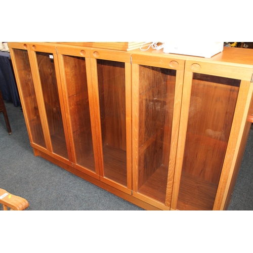 662 - 1980s wide glazed teak display cabinet, W181cm.