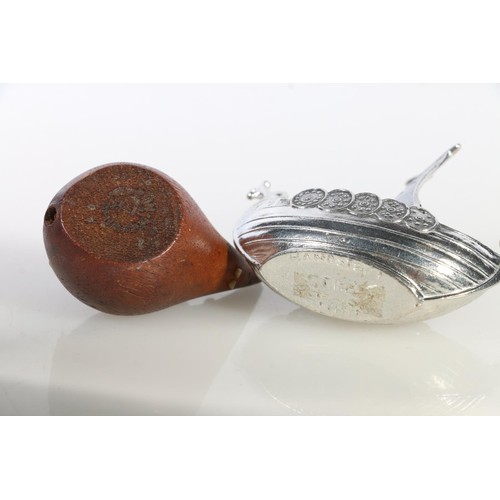 72A - H & F Denmark Bojesen vintage wooden mouse model, a white metal Norwegian long boat model, and a... 