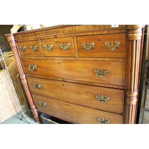 569 - Victorian mahogany chest of three short over three long drawers, 110cm high.