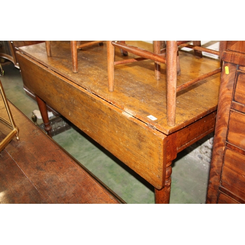 591 - Late 19th century farmhouse style drop-leaf dining table, 144cm long.