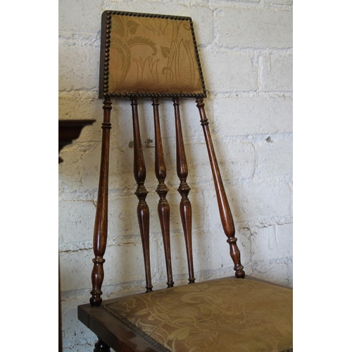 598 - Pair of early 20th century arts and crafts style spindle back hall chairs, 'TB' impressed mark to un... 