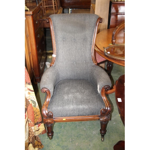 614 - Rosewood framed button back armchair.