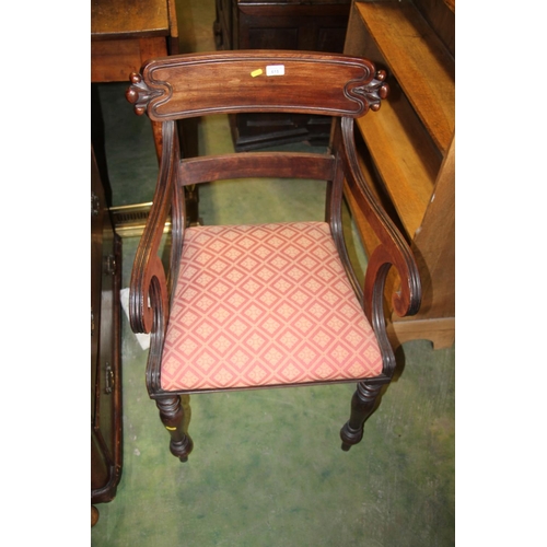 615 - Late Victorian armchair with scrolled arms, 89cm high.