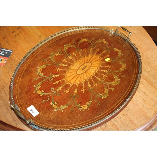 617 - Edwardian inlaid butler's tray, 65cm wide.