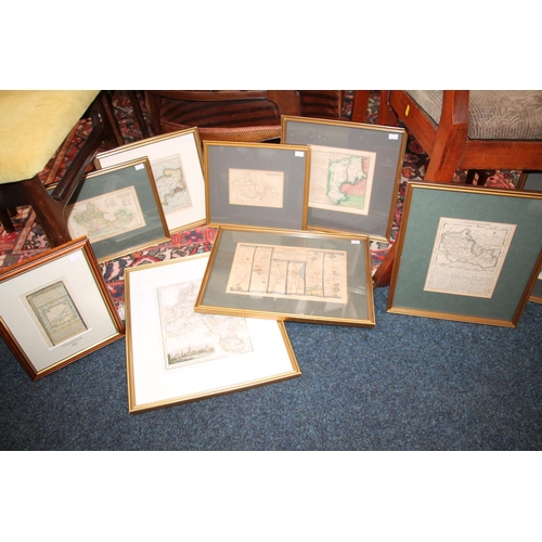 494 - Ten framed maps of England to include Oxfordshire, Berkshire, Cornwall, Middlesex etc., the largest ... 