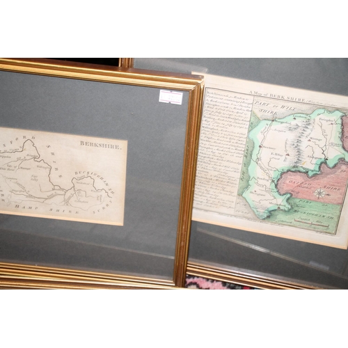 494 - Ten framed maps of England to include Oxfordshire, Berkshire, Cornwall, Middlesex etc., the largest ... 