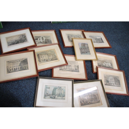 496 - Twelve framed lithograph prints of views of Edinburgh to include  the Castle, John Knox's House... 