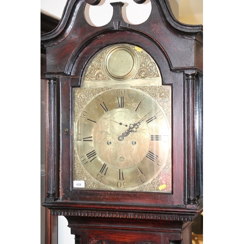 638 - Long case clock, brass face engraved for McGibbon off Dumfries