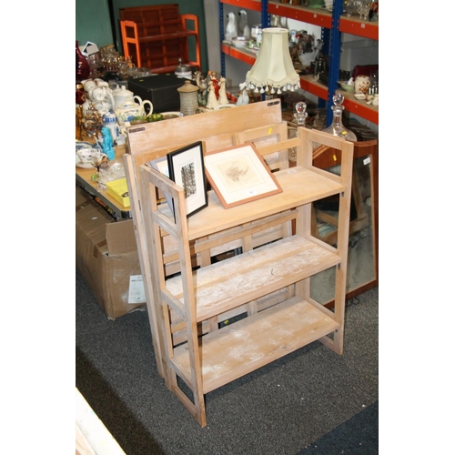 671 - Two folding pine shelves