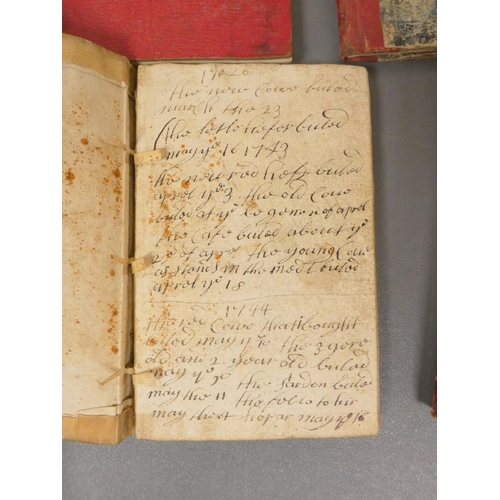 105 - Manuscript Accounts Books.  Mid 18th century limp vellum notebook of agricultural accounts; another ... 