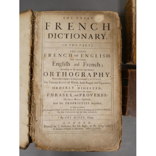 109 - MIEGE GUY.  The Great French Dictionary. Folio. Worn cond. in orig. brds., lacking backstr... 