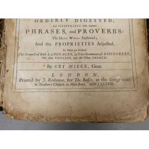 109 - MIEGE GUY.  The Great French Dictionary. Folio. Worn cond. in orig. brds., lacking backstr... 