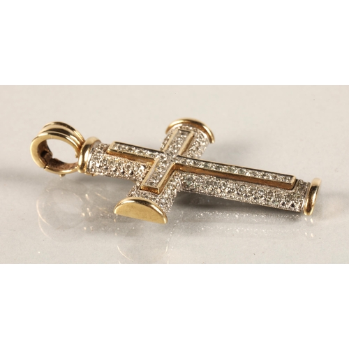 174 - 9ct white and yellow gold mounted diamond encrusted cross pendant, 13 grams.