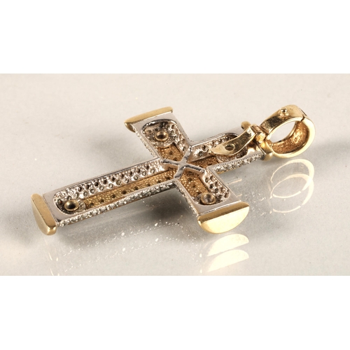 174 - 9ct white and yellow gold mounted diamond encrusted cross pendant, 13 grams.