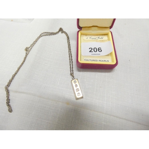 206 - Silver ingot pendant necklace.