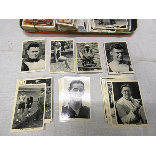 208 - Tin of Player and Wills cigarette cards to include sporting personalities, cars, lorries etc.