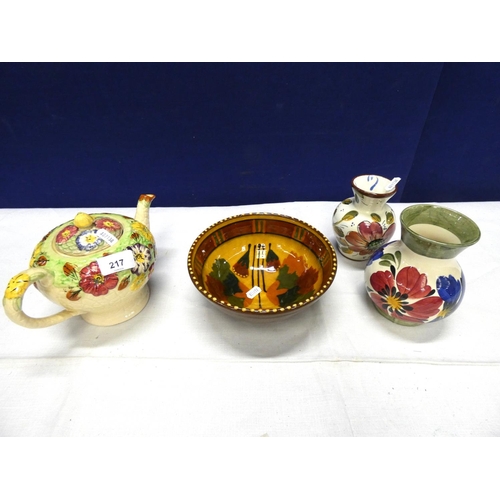 217 - North Wales Studio Pottery bowl by Arthur Wood and teapot etc.