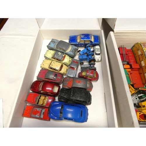 225 - Two boxes of die cast cars to include Chipperfields, Corgi, Dinky etc.