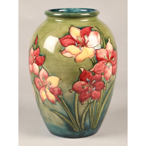 33 - Large Moorcroft pottery vase in the hibiscus pattern, (some damage) 33cm high.