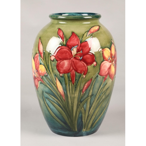 33 - Large Moorcroft pottery vase in the hibiscus pattern, (some damage) 33cm high.