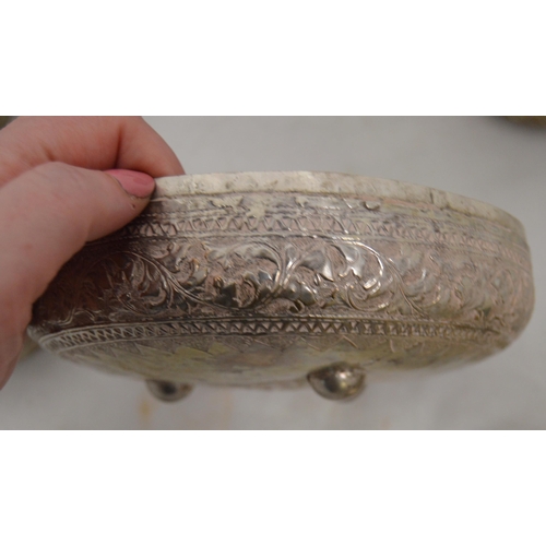 44 - Various items of Indian export embossed wares, mainly bowls, some silver, and a silver export card c... 