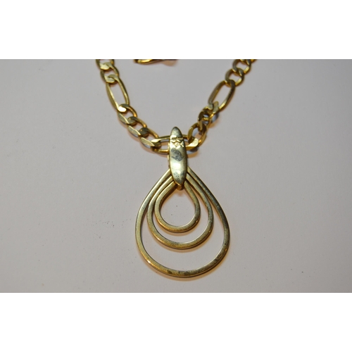 133 - 9ct gold openwork pendant, on necklet, 20g gross.