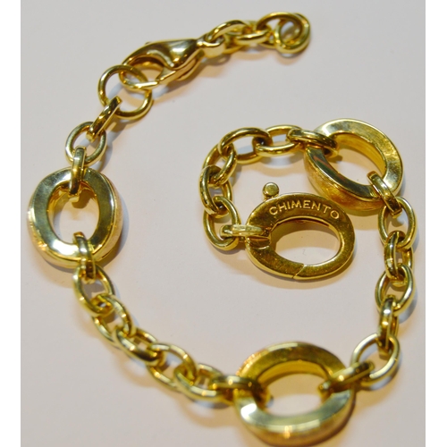 135 - Chimento 18ct gold bracelet with three larger oval links and a diamond-set catch, 18.6g gross.