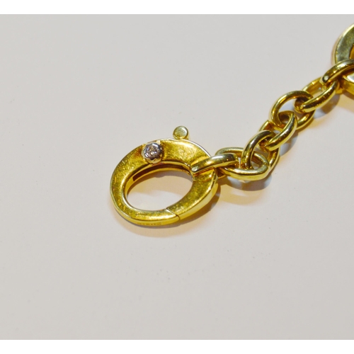 135 - Chimento 18ct gold bracelet with three larger oval links and a diamond-set catch, 18.6g gross.