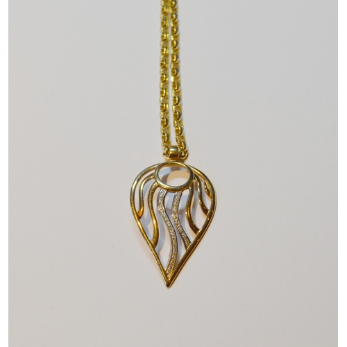 139 - 9ct gold pendant of drop form with tiny diamonds, with 9ct gold necklet, gross 15.4g gross.