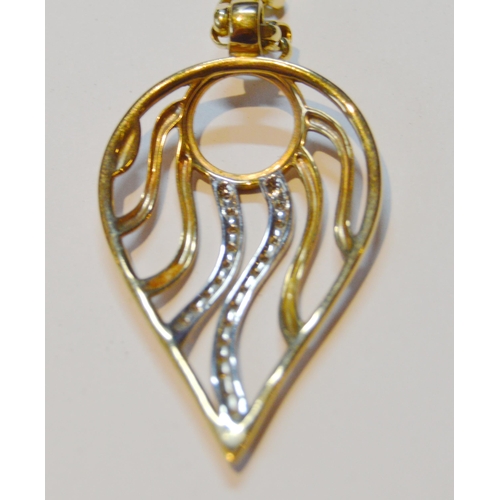 139 - 9ct gold pendant of drop form with tiny diamonds, with 9ct gold necklet, gross 15.4g gross.