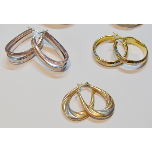 140 - Five pairs of 9ct gold hoop-style earrings, various, 20.4g gross.