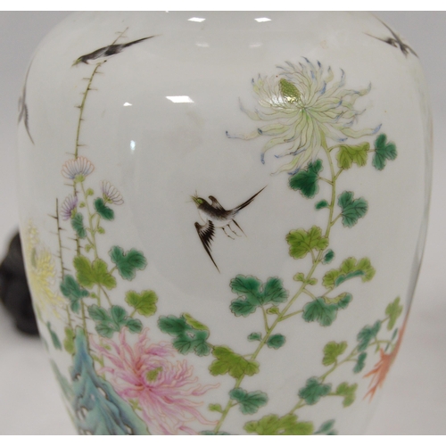 Pair of Chinese famille rose porcelain oviform geese vases, bearing ...