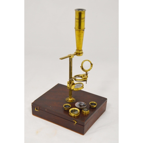 204 - 19th century Gould-type monocular microscope by Cary of London, with mounting socket and brass fitti... 