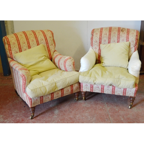 457 - Howard & Sons of LondonNear-pair of walnut armchairs, c. early 20th century, upholstered in peri... 