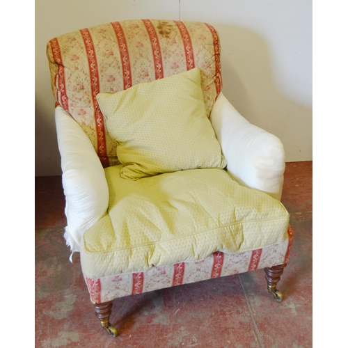 457 - Howard & Sons of LondonNear-pair of walnut armchairs, c. early 20th century, upholstered in peri... 