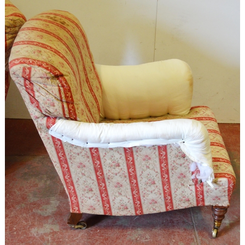 457 - Howard & Sons of LondonNear-pair of walnut armchairs, c. early 20th century, upholstered in peri... 